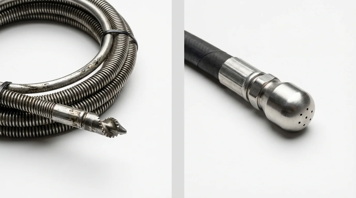 Drain snake cable and hydro jetting nozzle used for drain cleaning in Columbia, MO