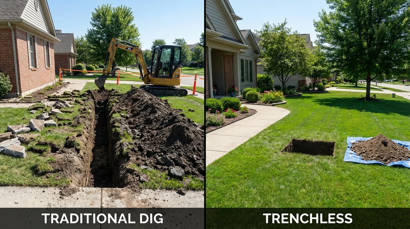 Trenchless sewer repair with minimal yard damage versus traditional excavation in Columbia, MO